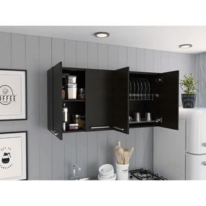 Armadio da Cucina Stockton Nero Wengue Rettangolare con Quattro Ante a Battente - Product Image 3