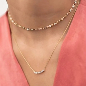14K Solid Gold Diamond Bar Chain Necklace-VVS2 VS1 IGI Certified Natural Diamond Rose & White Gold Wedding Charm Pendant - Product Image 1