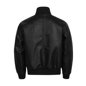 American <b>Retro</b> High-End Biker Style Genuine <b>Leather</b> Stand Collar Embroidered Front Logo <b>Jacket</b> Men's Solid Loose Fit Winter Tops - Product Image 2