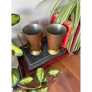 แก้วน้ำทองแดงโบราณ ฐานทองเหลือง เป็นมิตรกับสิ่งแวดล้อม เก็บอุณหภูมิร้อน/เย็น ใช้กับเครื่องล้างจานและไมโครเวฟได้ เหมาะสำหรับบาร์ ร้านอาหาร และงานปาร์ตี้ - Product Image 3