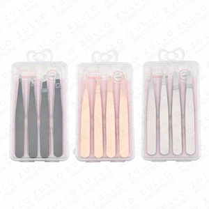 4PCS Custom Color Powder Coated Stainless Steel Eyebrow Tweezers Set with Pouch Custom Logo Private Label Beauty <b>Tool</b> OEM - Product Image 5