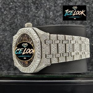 Reloj de Lujo ICE LOOK para Hombre, Acero Inoxidable, Caja Poligonal de 43 mm, Cristal de Zafiro, Cuarzo Analógico, Diseño de Joyería con Aspecto de Hielo - Product Image 3