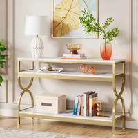Table console d'entrée de luxe en fer miroir convertible avec LED, design arche incurvée, mobilier de maison moderne et écologique avec rangement
