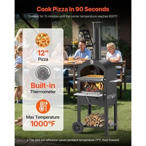 Da esterno 12 \ "forno a Pellet a 2 strati per Pizza a legna 1000 °F temperatura Max forno per Barbecue con 2 ruote rimovibili - Product Image 2