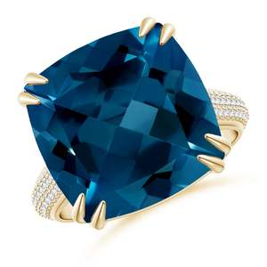 Luxury Women's Cushion Cut Sapphire <b>Cocktail</b> <b>Ring</b> With Pave Diamond Band Engagement Fine Jewelry - Product Image 4