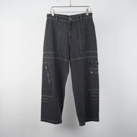 Jean cargo ample en denim de coton avec poches, coupe droite, style streetwear, fermeture éclair, cordon de serrage, décontracté pour homme
