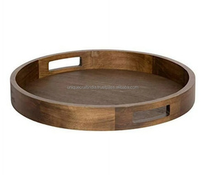 Luxury Premium Rectangle Acacia Wood Dinner <b>Tray</b> Metallic Handles Lightweight Portable Breakfast Serving Platters Wedding Gifts - Product Image 3