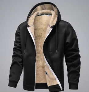 <b>Men's</b> <b>Burgundy</b> Hooded Fleece Lined Pullover Sweatshirt Casual Winter Wear Loose Fit Solid Color Knitted Jacket Waterproof - Product Image 2