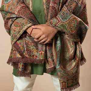Traditional Luxury <b>Embroidered</b> Pashmina Wool <b>Shawl</b> Soft Warm Breathable Handcrafted Solid Men's Elegant Winter Wrap - Product Image 3