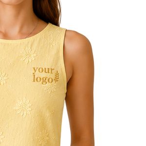 Top Corto con Bordado Floral en Amarillo Claro para Mujer, Chaleco de Verano sin Mangas de Algodón, Logotipo Personalizado, Ropa Casual de Moda Urbana - Product Image 4