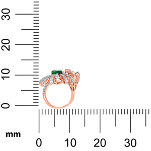 Bague de cocktail florale de luxe en or rose 18 carats avec diamant taille poire et pierre précieuse vert émeraude pour femme, plaqué or rose - Product Image 5