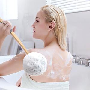 Long Wooden <b>Handle</b> Bath Brush Shower Loofah Body Scrubber Back Cleaning Brush Mesh <b>Sponge</b> Bathing Tool Bathroom Use - Product Image 5