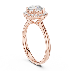 Anillo de compromiso de moissanita de corte redondo con halo brillante – Anillo de plata de ley con acabado en oro rosa de 14 quilates para ella - Product Image 2