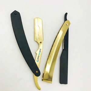Rasoir turc en acier durable de haute qualité, noir et or / Rasoir turc à lame droite / Rasoir turc à lame coupante avec logo personnalisé - Product Image 1