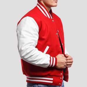 Red and White Varsity Jacket for Men Classic Wool Letterman Bomber Baseball College Style Jacket with Snap <b>Buttons</b> and Ribbed - Product Image 4