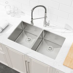Lavello da cucina sottopiano fatto a mano 84x48 cm a doppia vasca con finitura spazzolata (solo lavello) - Product Image 5