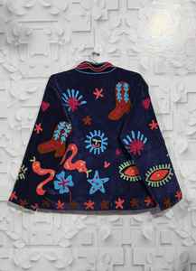 Chaqueta corta de invierno para mujer, de terciopelo, bordada a mano |   Abrigo Informal de Diseñador sin Cierre - Product Image 5