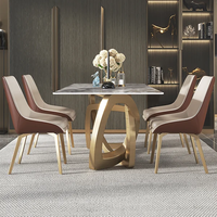 Ensemble de table à manger moderne Ira Luxury 6 places avec 6 chaises en cuir, table à manger gain de place avec plateau en marbre
