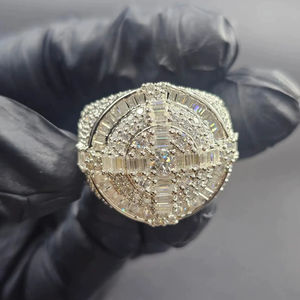 Anillos de cóctel de moissanita con incrustaciones de circonitas, chapados en oro, de plata de ley S925, con corte esmeralda y engaste de púas, certificados por IGI, estilo rapero, joyería de moda - Product Image 1