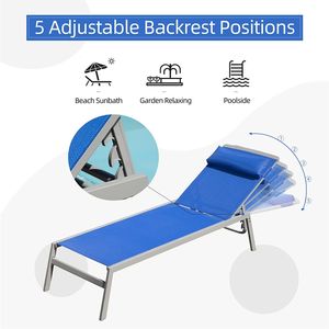 Ensemble de 3 chaises longues de patio réglables en aluminium avec dossier inclinable en textilène et appui-tête pour la piscine - Product Image 5