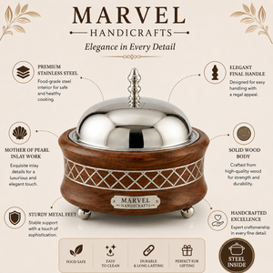 Marvel Handicrafts Wooden Mother of Pearl Inlay Casserole | Stainless Steel Inner Bowl | Premium Insulated <b>Food</b> <b>Server</b> | Luxury - Product Image 5
