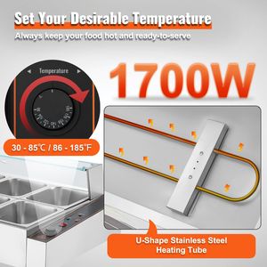 Bain-marie électrique commercial 8 bacs 1700W, table vapeur 8 x 8QT avec couvercle en verre, chauffe-plats de comptoir manuel en acier inoxydable pour buffet - Product Image 3