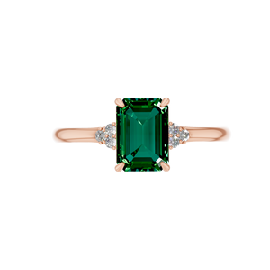 Anillos de Oro Rosa y Blanco de 14k y 18k con Esmeralda Natural en Engaste de Garra, Clásicos para Compromiso, Boda, Aniversario, Fiesta, Regalo de Cumpleaños para Niños - Product Image 3