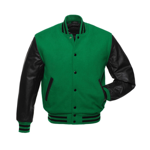 Veste universitaire noire pour homme avec blocs de couleur, manches en cuir PU bleu, boutons-pression, style baseball, veste de sport automne, vêtement d'extérieur tendance - Product Image 3