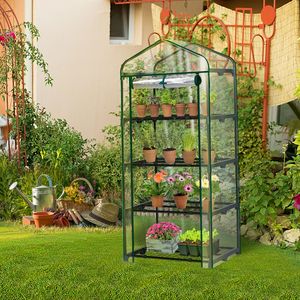 4-Tier Mini serra trasparente in PVC porta con cerniera avvolgibile ripiani rimovibili struttura in acciaio resistente alla ruggine da giardinaggio per interni esterni - Product Image 5