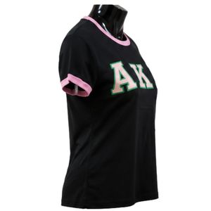 T-shirt Ringer Classique Rose Vert Noir pour Femme avec Lettres Brodées – Haut Décontracté à Manches Courtes, Vêtement Tendance et Élégant pour le Quotidien - Product Image 4