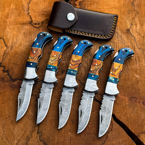 Couteau de poche Damas personnalisé avec logo, fabricant en gros, couteau de chasse pliant EDC à verrouillage arrière, couteau d'extérieur en gros, marque privée - Product Image 1