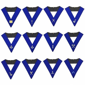 Collier d'officier maçonnique en velours bleu roi, brodé, avec porte-jouvel et attache auto-agrippante, pour toutes les saisons et les loges - Product Image 1