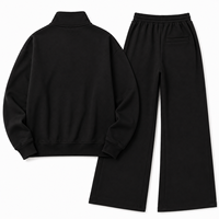 Ensemble de survêtement athlétique noir pour femme, veste à col zippé, veste décontractée ample, pantalon large décontracté, survêtements personnalisables