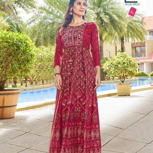 VESTIDO DE FANTASÍA DE TRABAJO DE SECUENCIA DE BORDADO ANARKALI LARGO DE ÚLTIMO DISEÑADOR - Product Image 2