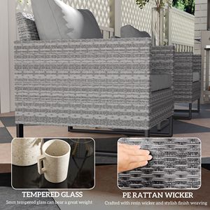 Set Bistrot in Vimini Grigio 3 Pezzi con Cuscini, Sedie in Rattan e Tavolino in Vetro per Arredamento da Giardino, Veranda o Balcone - Product Image 6