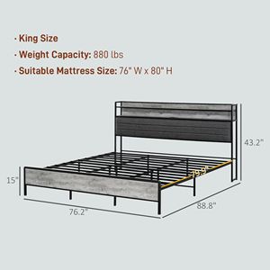 Telaio del letto King grigio cemento con luci a LED e stazione di ricarica testiera imbottita e caratteristiche di stoccaggio - Product Image 3