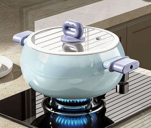 Modern Light Blue Metal <b>Cookware</b> <b>Set</b> with Glass Lid Non-Stick Enamel Coating Oven and Dishwasher Safe for Gas <b>Induction</b> Stoves - Product Image 2