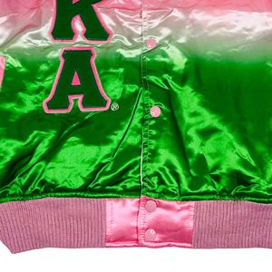 AKA Ombré Bomber <b>Jacket</b> <b>Pink</b> Green Satin Gradient Varsity Style Unisex Fashion Outerwear <b>Jacket</b> Apparel Collection - Product Image 5