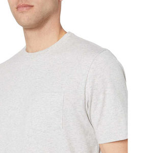 T-shirt décontracté pour homme à manches courtes, col rond, coupe classique, gris chiné uni, avec poche poitrine - Product Image 3