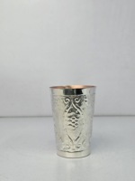 Verre à Lassi en Cuivre 999.9 Revêtu d'Argent, Gaufré, Fait Main, Traditionnel Indien, Résistant à la Chaleur, Léger, Écologique, 250ml