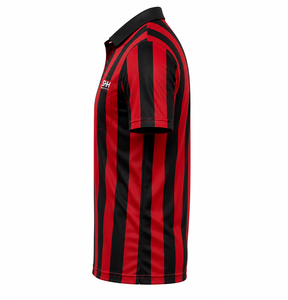 Polo d'arbitre rayé rouge et noir pour hommes, col noir, poche poitrine, manches courtes, maillot de performance professionnel pour officiels de football - Product Image 3