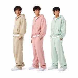 OEM ODM Custom Print Winter Thermal Men's Streetwear Hoodie Sweatpants SetHeavyweight Baggy Fleece Oversized <b>Knitted</b> 100% Cotton - Product Image 4