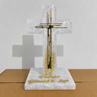 Modèle de sculpture de croix en résine, fidèle, bénie et aimée, décoration religieuse pour la maison, avec lettres dorées peintes à la main et finition émaillée, pour mariage