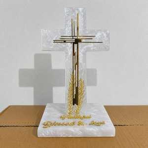 Faithful Blessed Loved Resin Cross Sculpture Religious Home Decoration Artistic Hand-Painted <b>Gold</b> Letterpiece Glazed Finish - Product Image 2