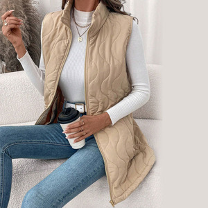 Gilet matelassé d'hiver kaki personnalisé pour femme, décontracté, avec fermeture éclair et rembourrage en coton, design bulle - Product Image 3