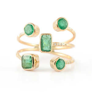 18K Yellow Gold <b>Emerald</b> Men's Eternity <b>Ring</b> with Radiant Cut Prong Setting - Product Image 2