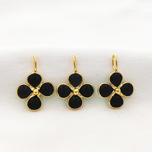 Black Onyx Clover Shape Bezel Pendant 5mm Smooth Gemstone Clover Bezel Handmade Pendant with 7x5mm Loop Gold Plated Onyx Charm - Product Image 1