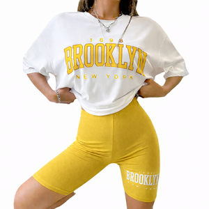 Conjunto de Camiseta y Pantalones Cortos Casuales para Mujer, Estilo Urbano Moderno, Sólido, por Encima de la Rodilla, Camiseta Holgada con 100% Algodón, Ropa de Verano - Product Image 1