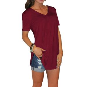 Camiseta de manga corta con cuello en v para mujer, ropa de calle ajustada con diseño personalizado para entrenamiento, gimnasio, holgada, venta al por mayor, 100% algodón - Product Image 3