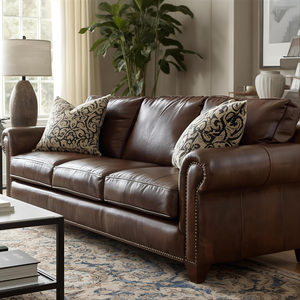 Sofá Chesterfield de Cuero Marrón de Lujo, 3 Plazas, Clásico, con Brazos Enrollados y Adornos de Tachuelas, para Sala de Estar, Vestíbulo de Hotel - Product Image 3